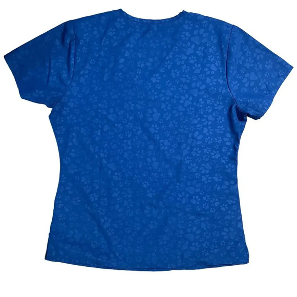 Scrubfinity Performx Navy V-Neck Paw Print Stretch Scrub Top Women's Size Medium - Picture 2 of 4